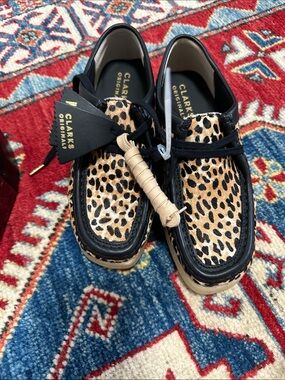 Clarks Leopard Print and Black Wallabee Shoe
